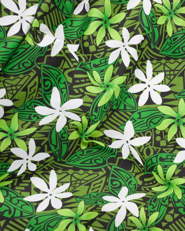 Polynesian fabric TIARE Green - Tissushop